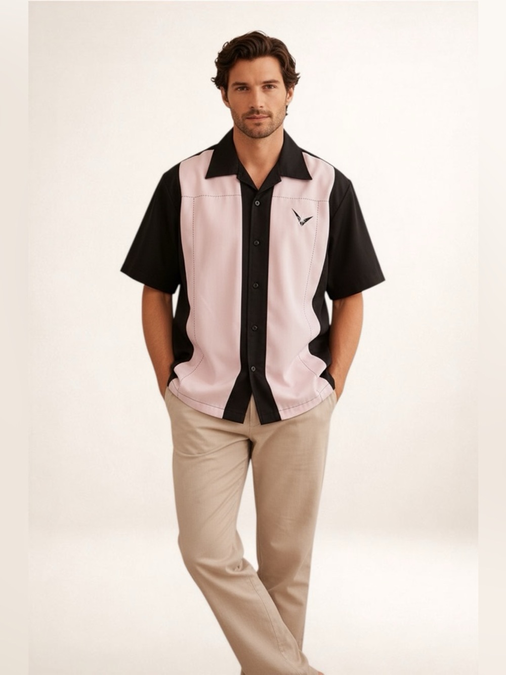 RockSteady Atomic Retro Bowling Shirt Pink Black Rockabilly XL